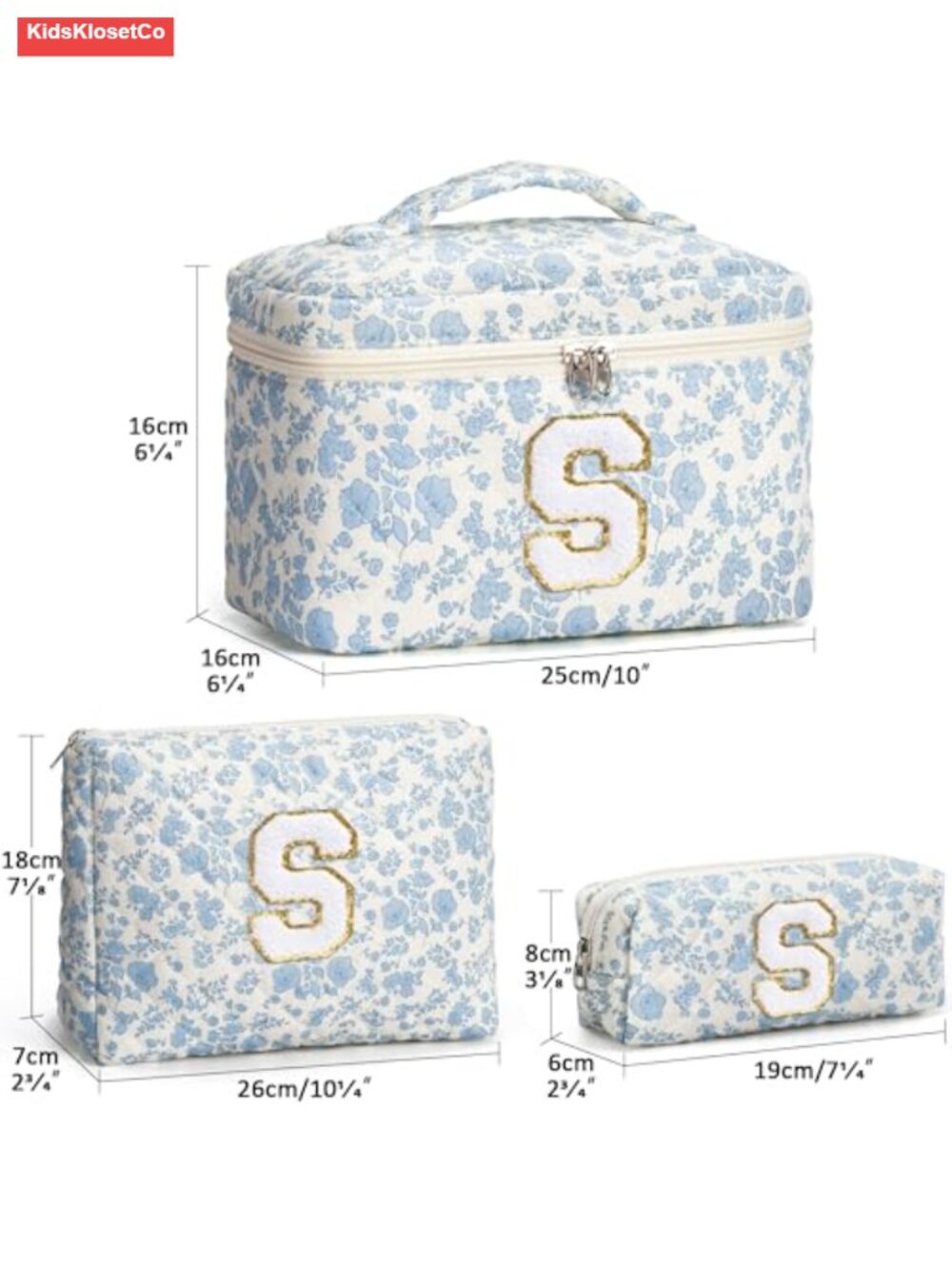 Personalized Initial Quilted Makeup Bag Set, Floral Cosmetic Toiletry Travel - Picture 2 of 6